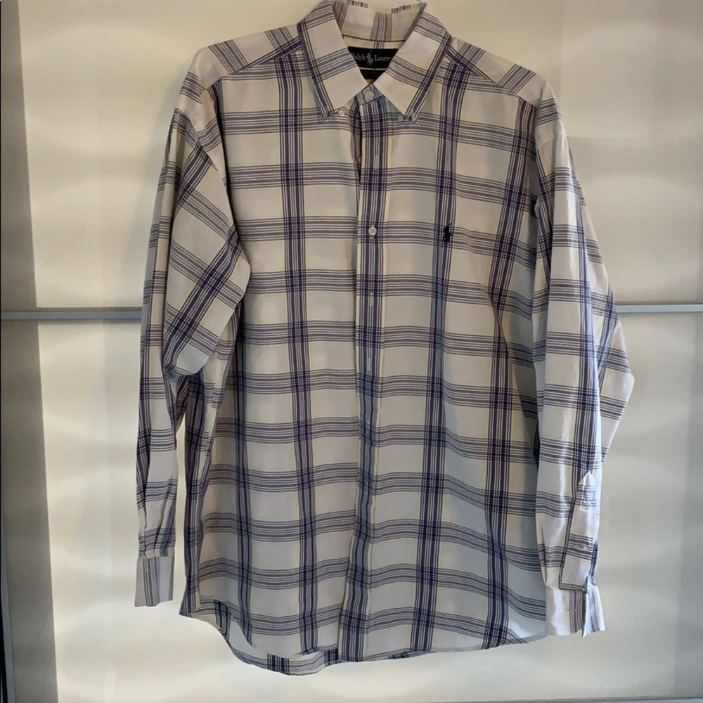 Blue and yellow plaid polo button up